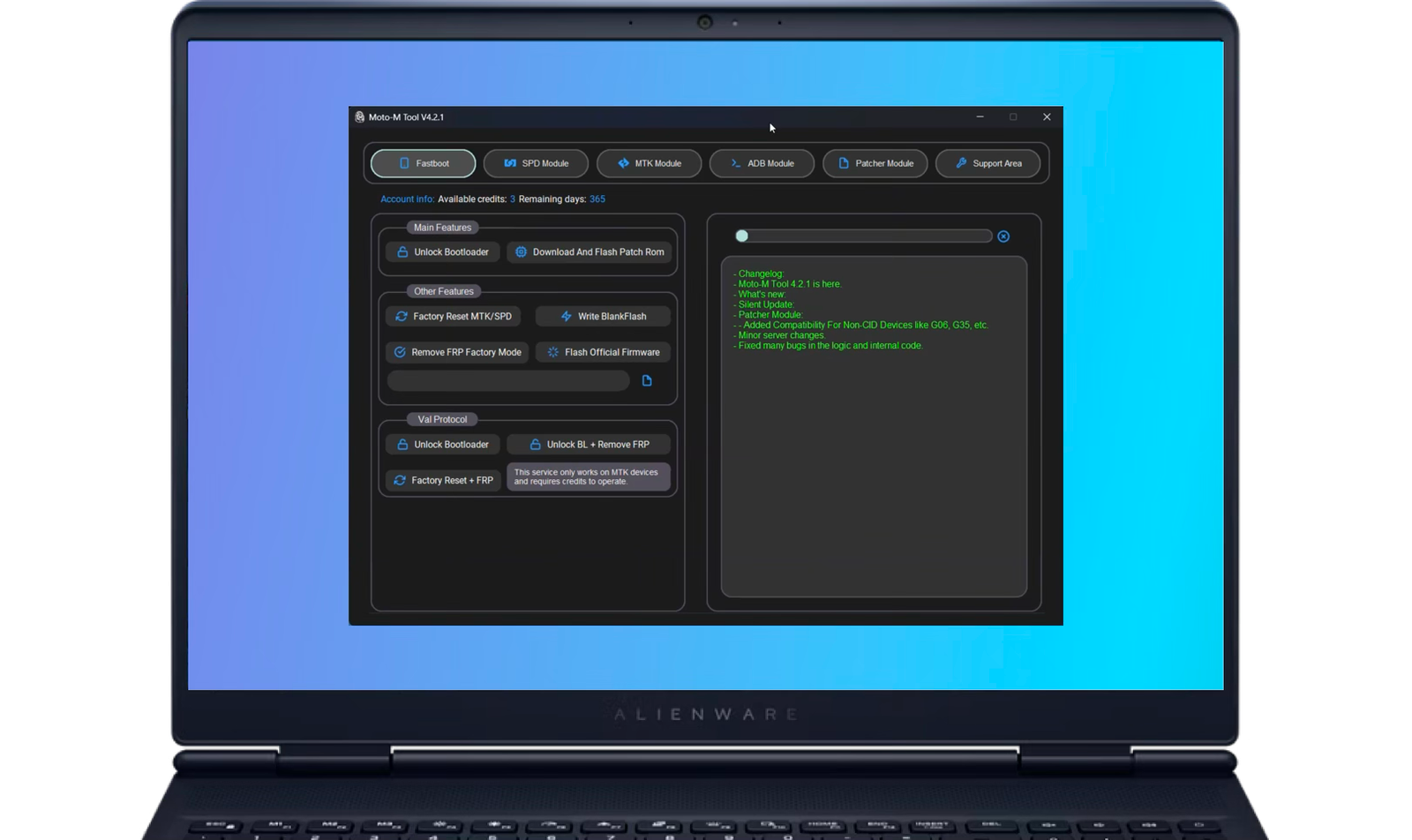 Moto M Tool Interface en Laptop