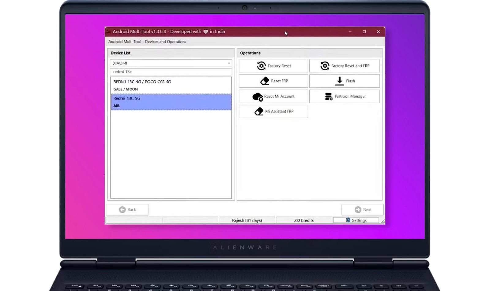 AMT Tool Interface en Laptop