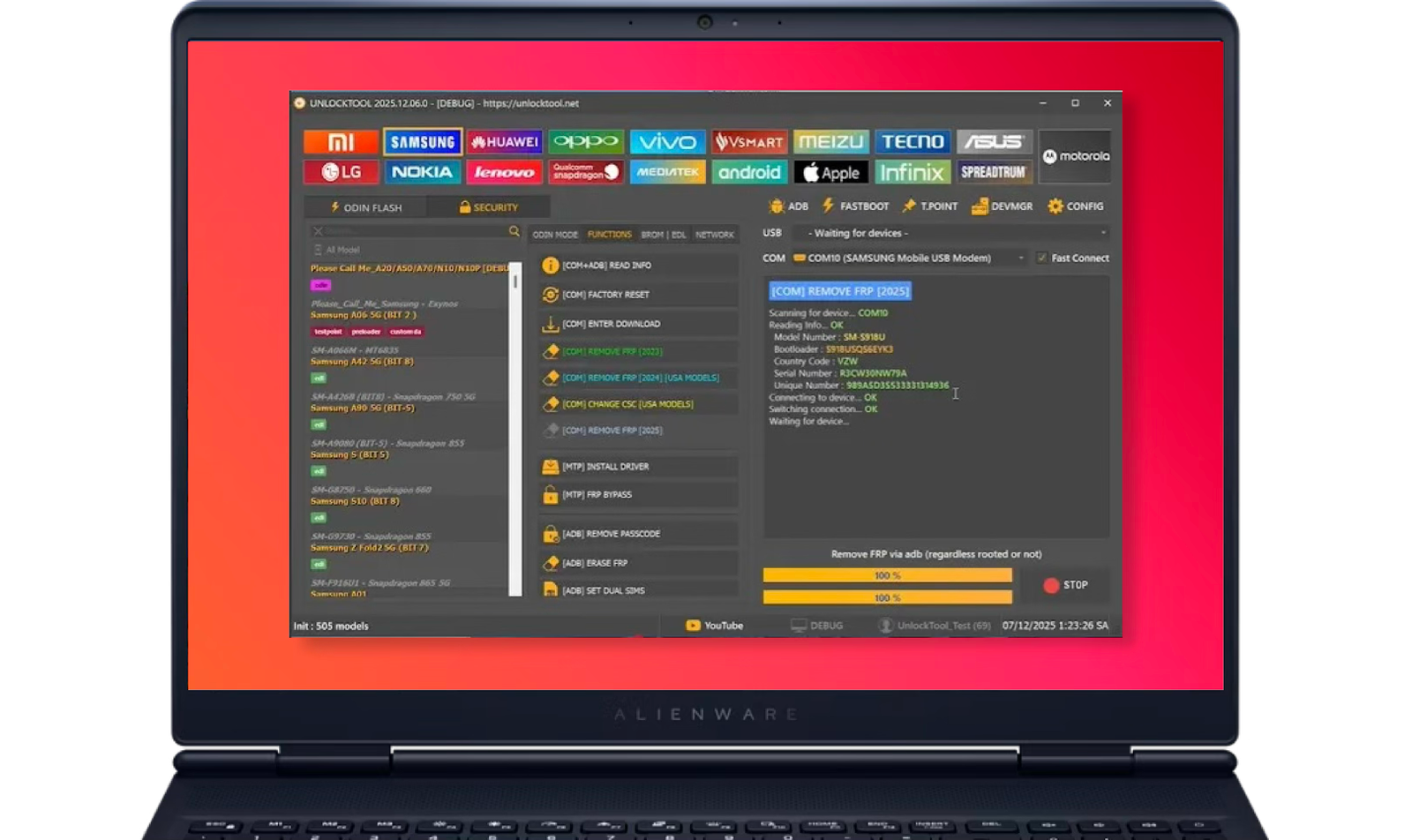 Unlocktool Interface en Laptop